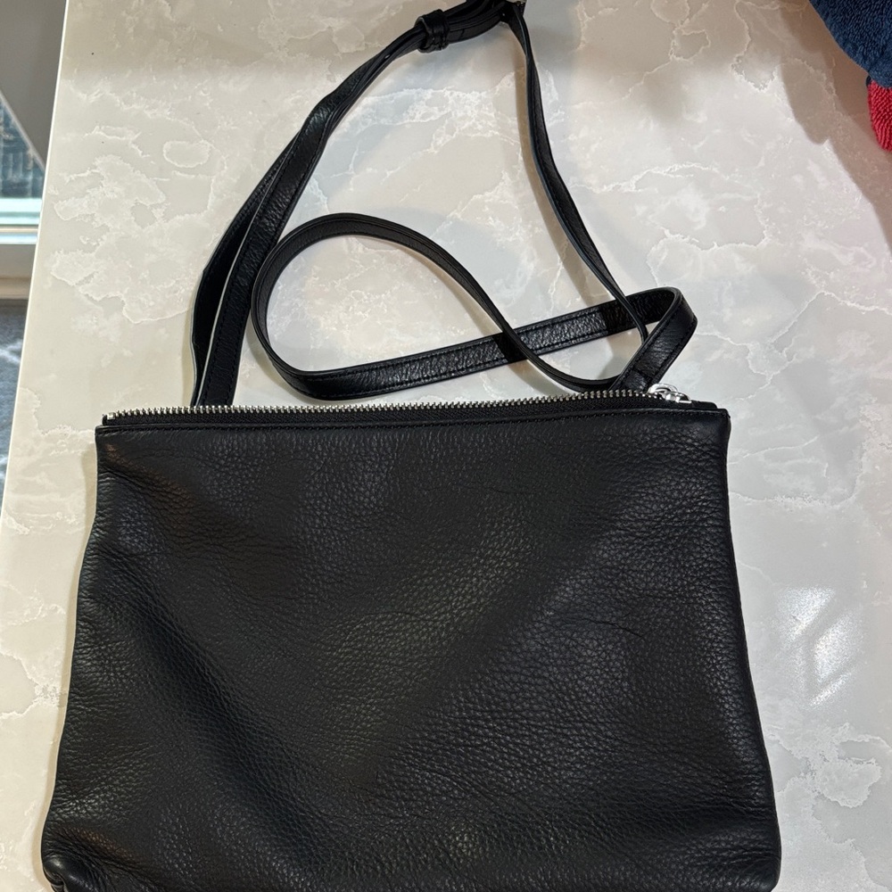 margot Black Leather Top-Zip Crossbody with Beige Interior